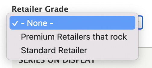 Dropdown menu to set the retailer grade