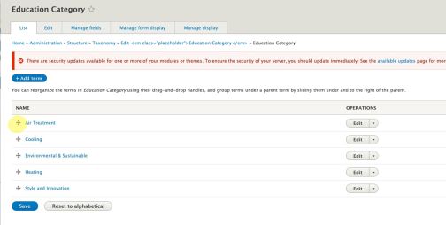 Screenshot of article taxonomy terms that can be dragged and dropped to reorder