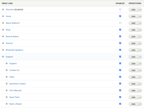 Main Navigation content