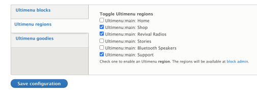 Ultimenu Regions tab settings
