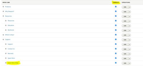 Tick 'Enabled' box beside menu link